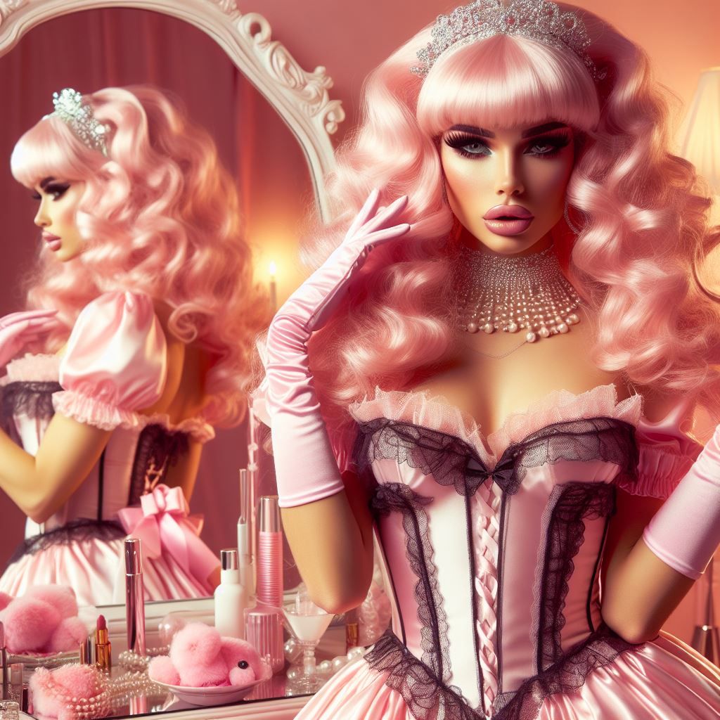 Satin Wonderland of Sissy Dresses and Wigs and Gloves and Ma...