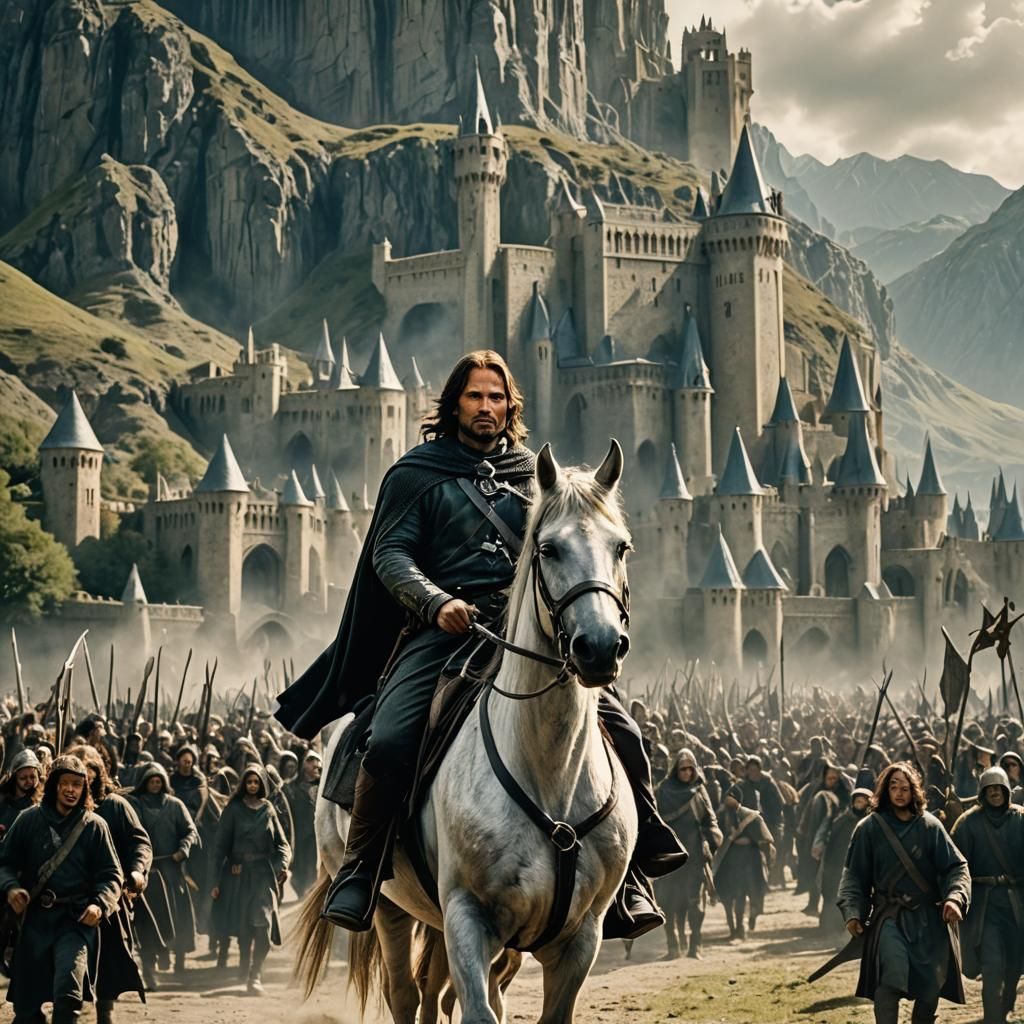 Aragorn Rides into Battle: Epic Film Still