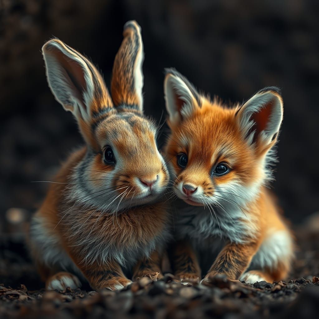 Cute bunny and fox cub  by @Chris Stagg