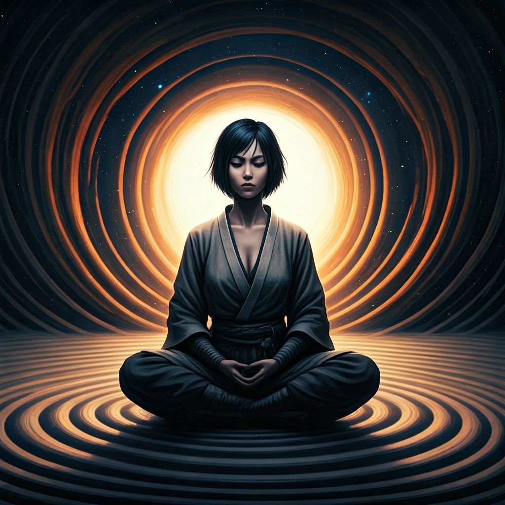 Samurai Warrior Meditating in Cosmic Zen Garden
