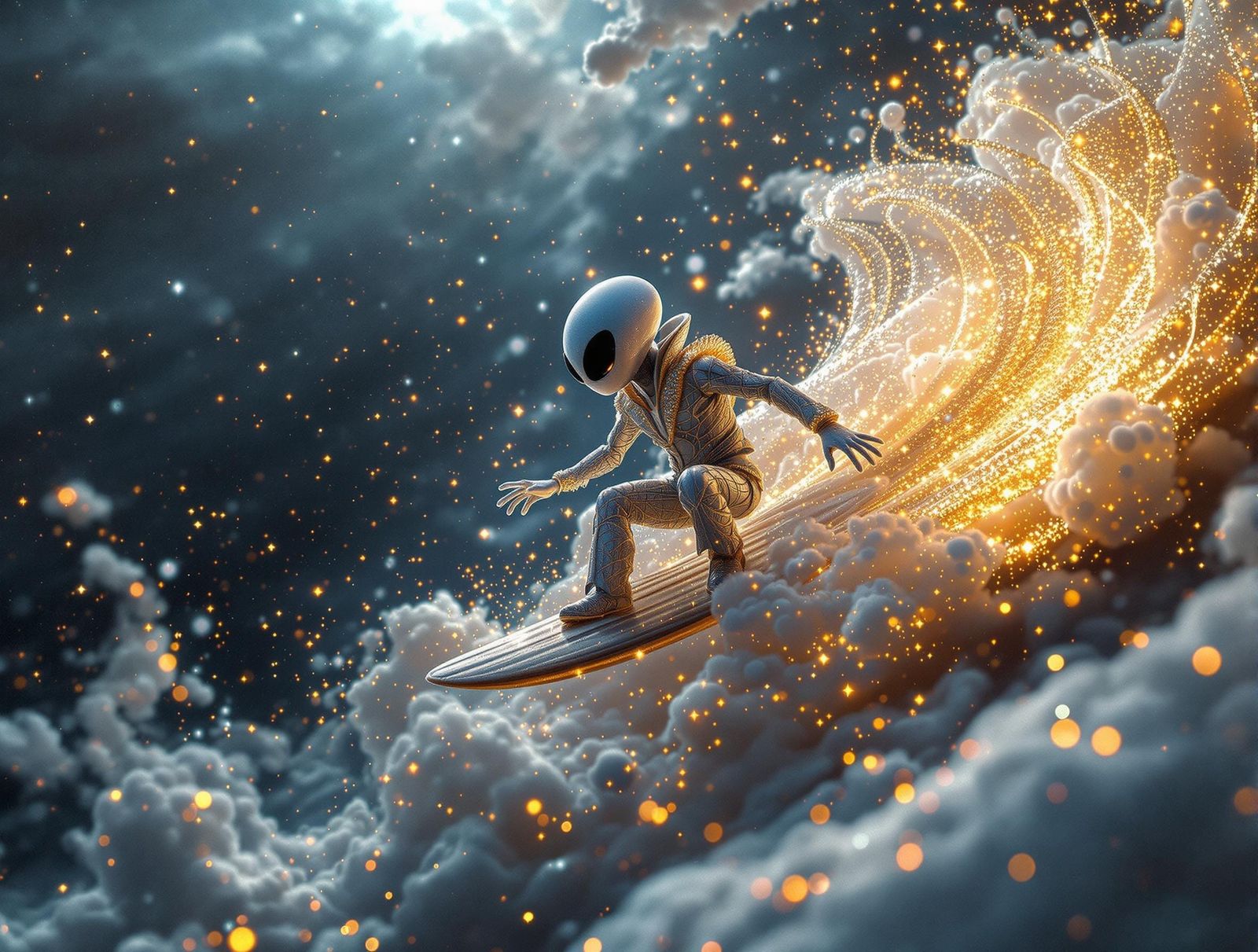 Kawaii Elvis Alien Surfer on Cosmic Comet