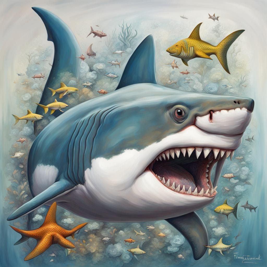 Tableau contemporain Rencontre avec un requin