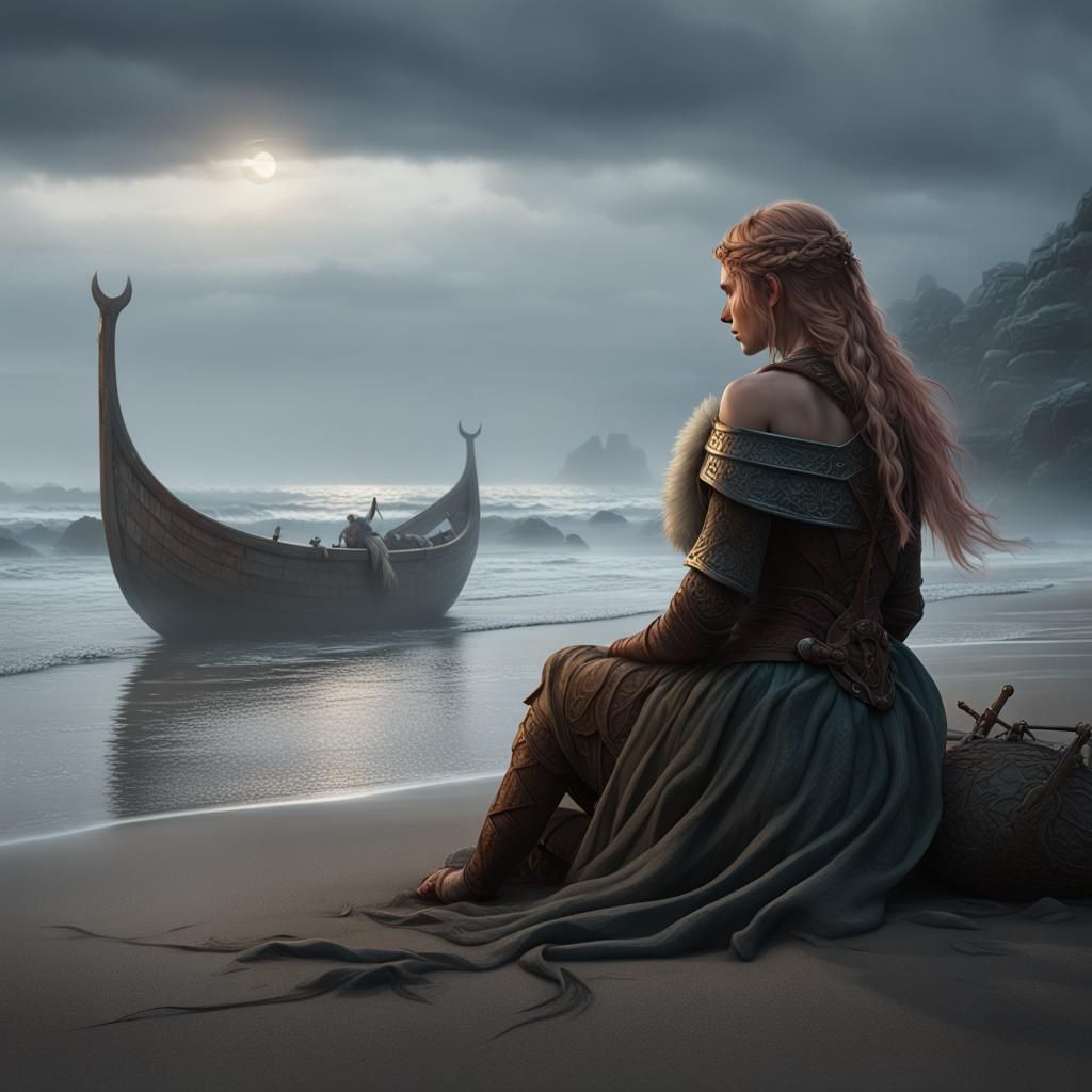 Shield Maiden waiting for his return from a raid. - AI Generated ...
