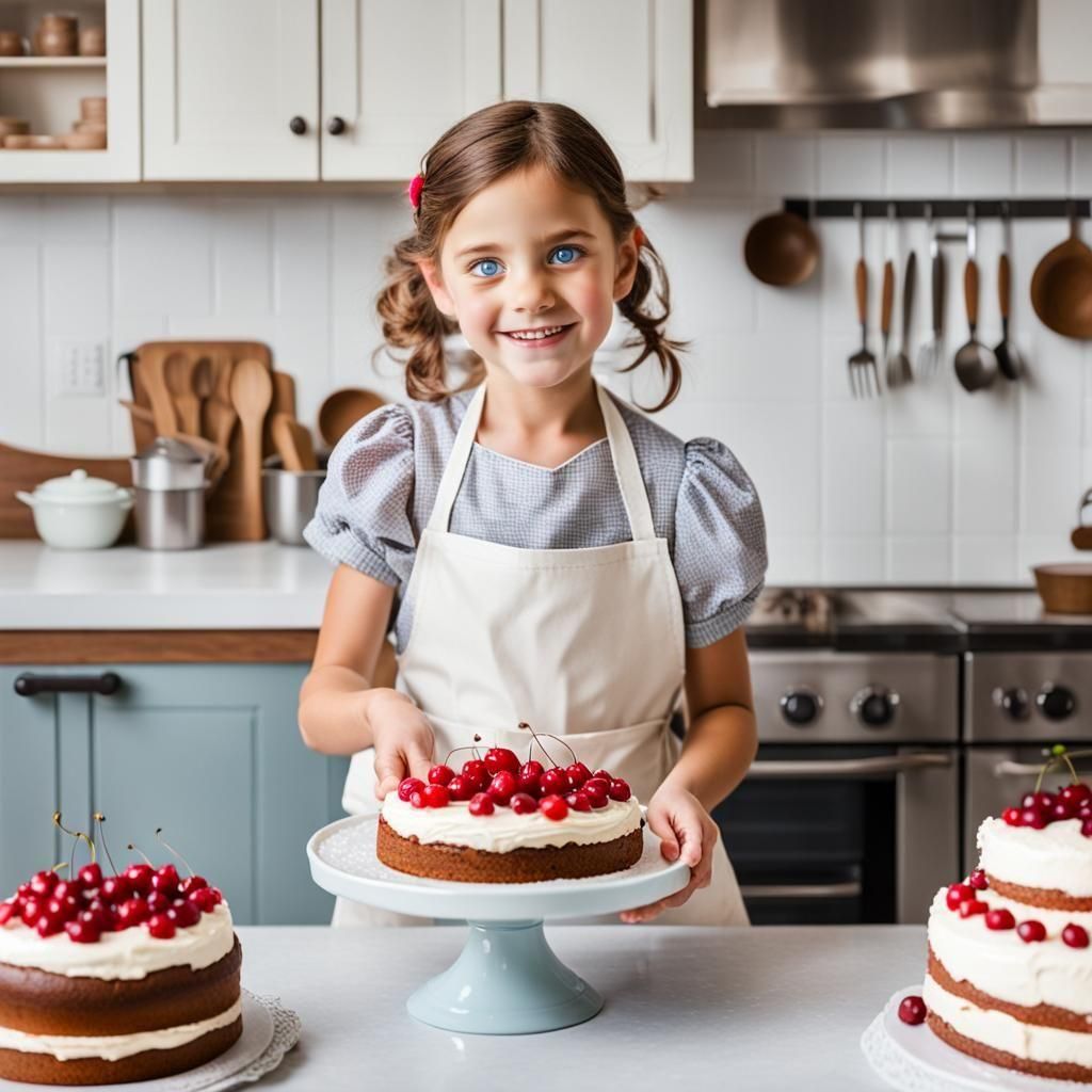 Young Chef Girl Decorates Magnificent Cake