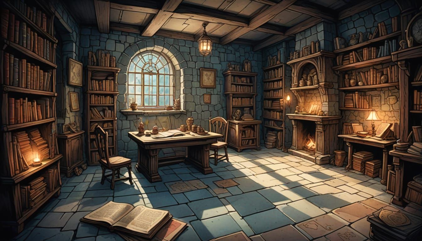mysterious cozy library  by @Base the Bass