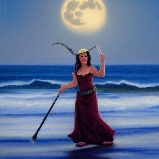 Jenelle Evans holding Beer riding broom over the ocean on ha...