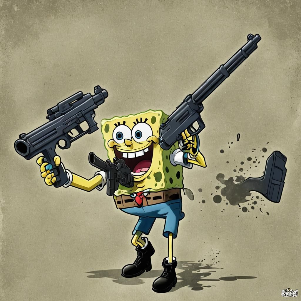 SpongeBob with a gun - AI Generated Artwork - NightCafe Creator