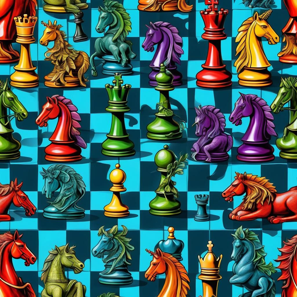 Fantastical and whimsical Chess board setup with mythical ch...
