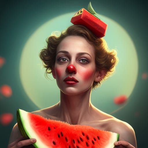 Clown Babe Eating a Watermelon