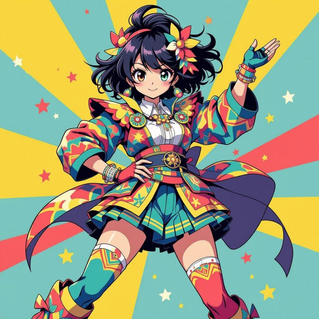 Dynamic Anime Character in Vibrant Digital Style