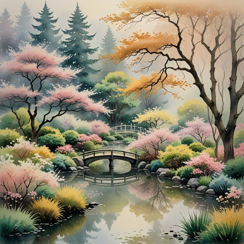 A serene landscape of a Japanese garden.   by @ProfEstrella