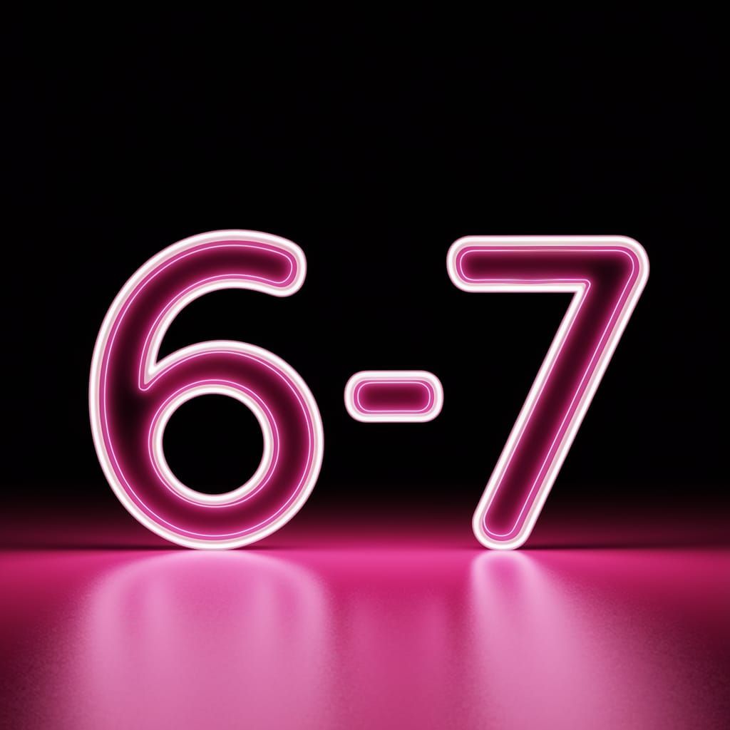 Neon Letters "6-7" Glowing Brightly