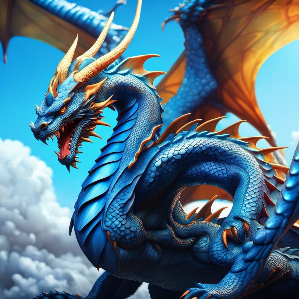 Massive  mythical majestic Blue dragon 7