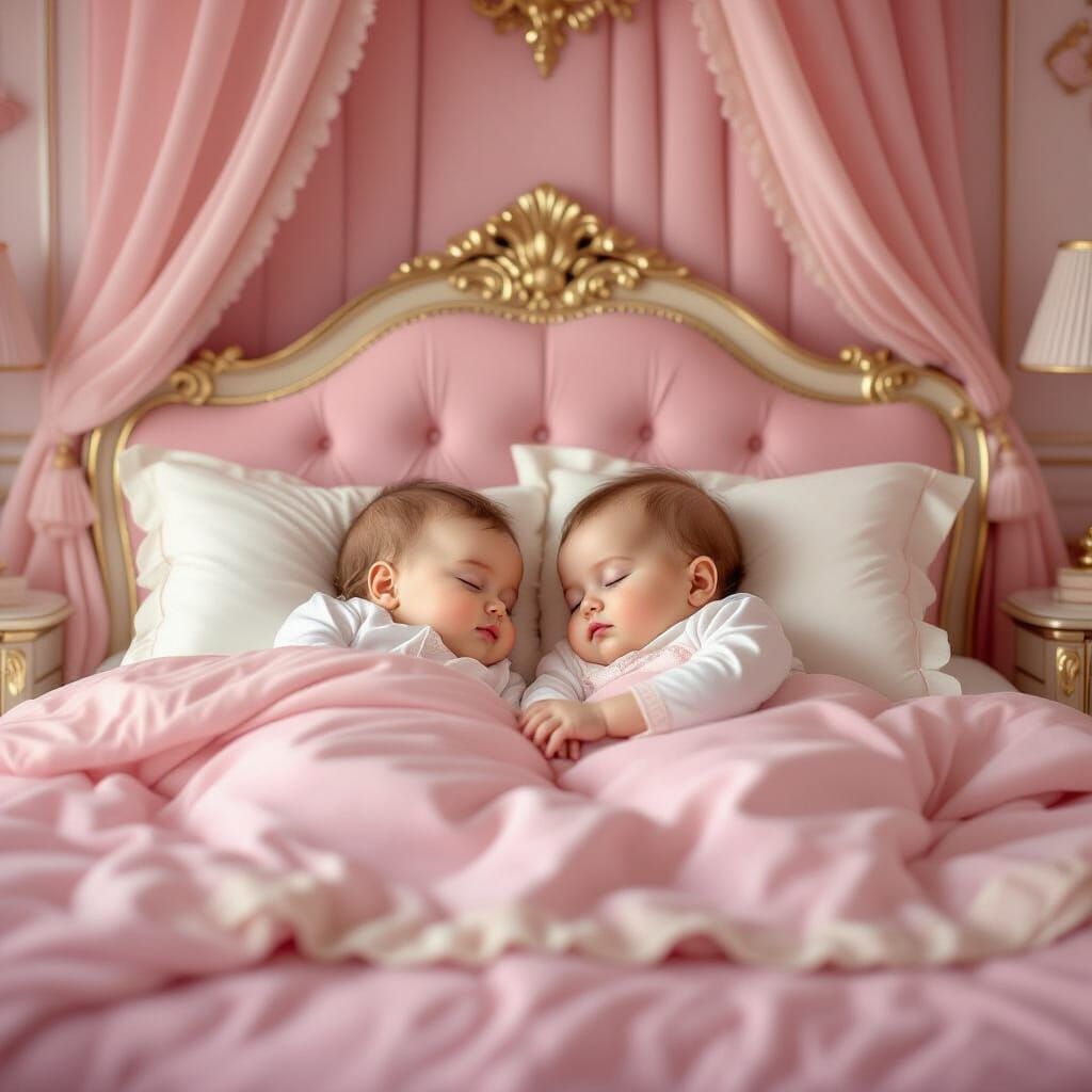 Two Babies Sleeping in a Royal Pink Nursery