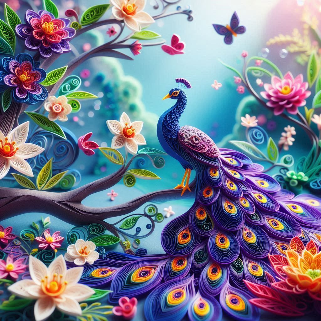 Quilling paper art. A majestic gracious peacock