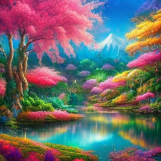 Whimsical Folk Art Teahouse with Cranes and Lotus