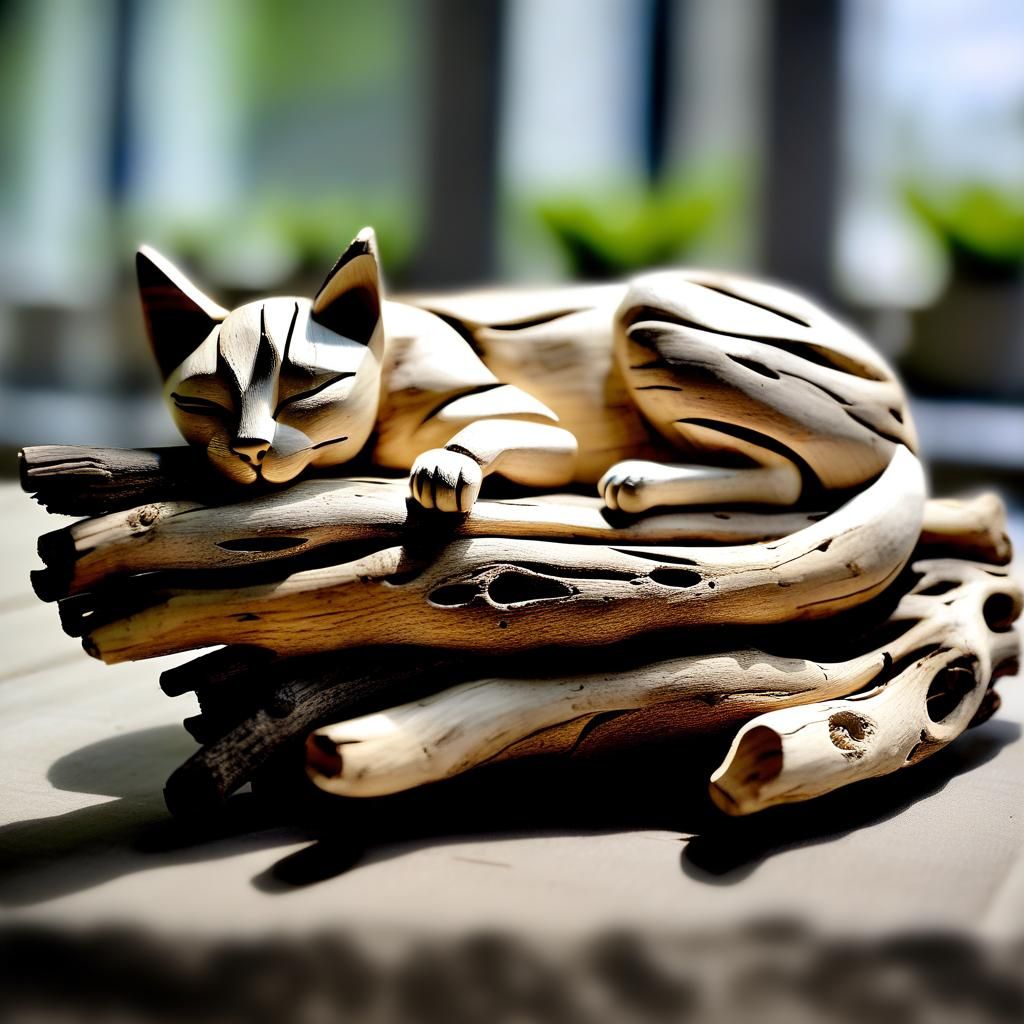 Sleeping driftwood cat.