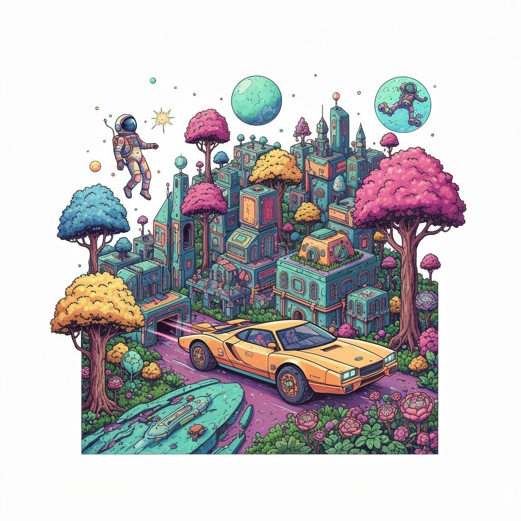 Whimsical Illustration of Innovative Futuristic Concepts