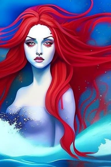 Mermaid in the ocean 🌊 beautiful gothic girl with big wild ...