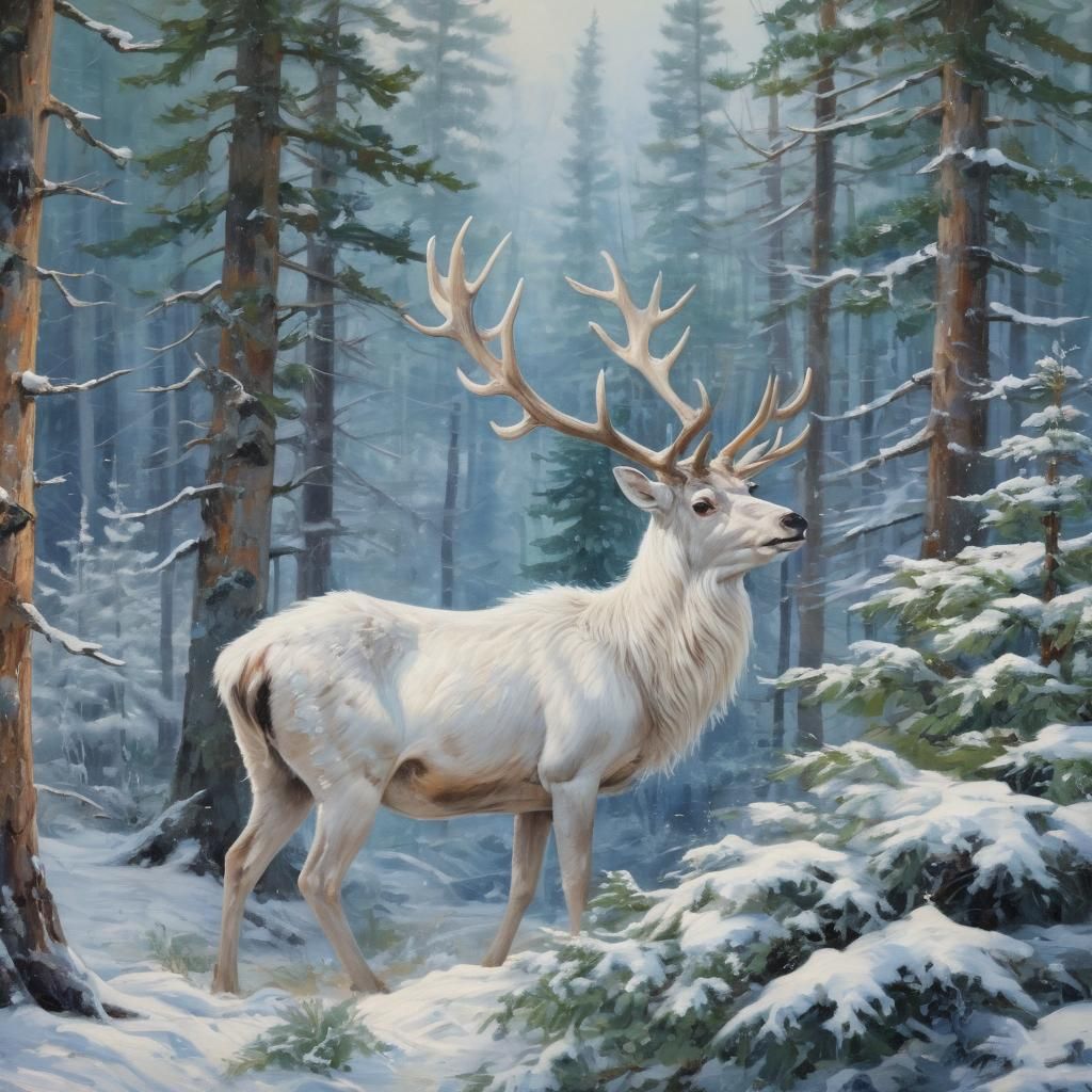 Beautiful deer in the winter forest  by @Medi