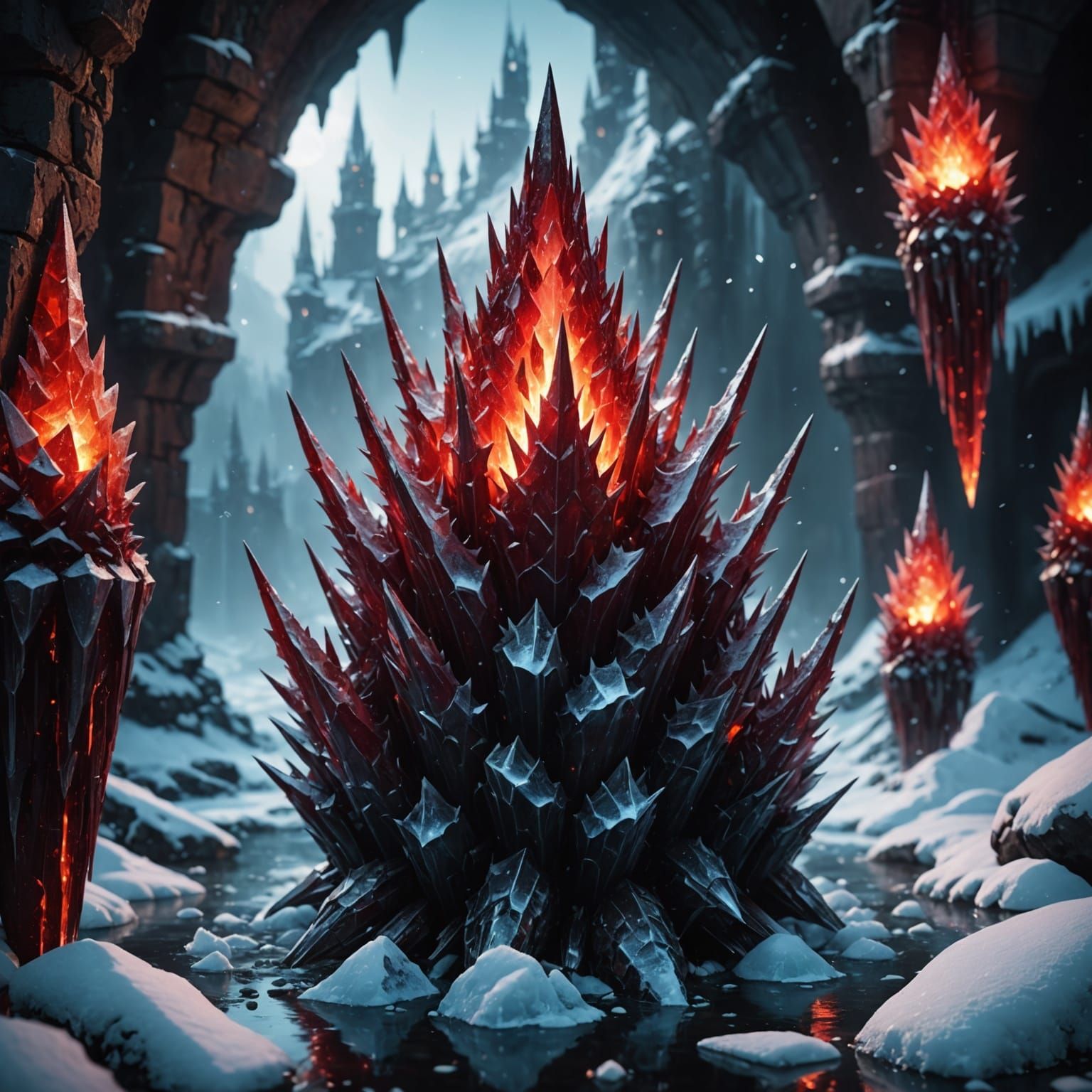 Glowing Red Ice Spikes Conceal Treasure