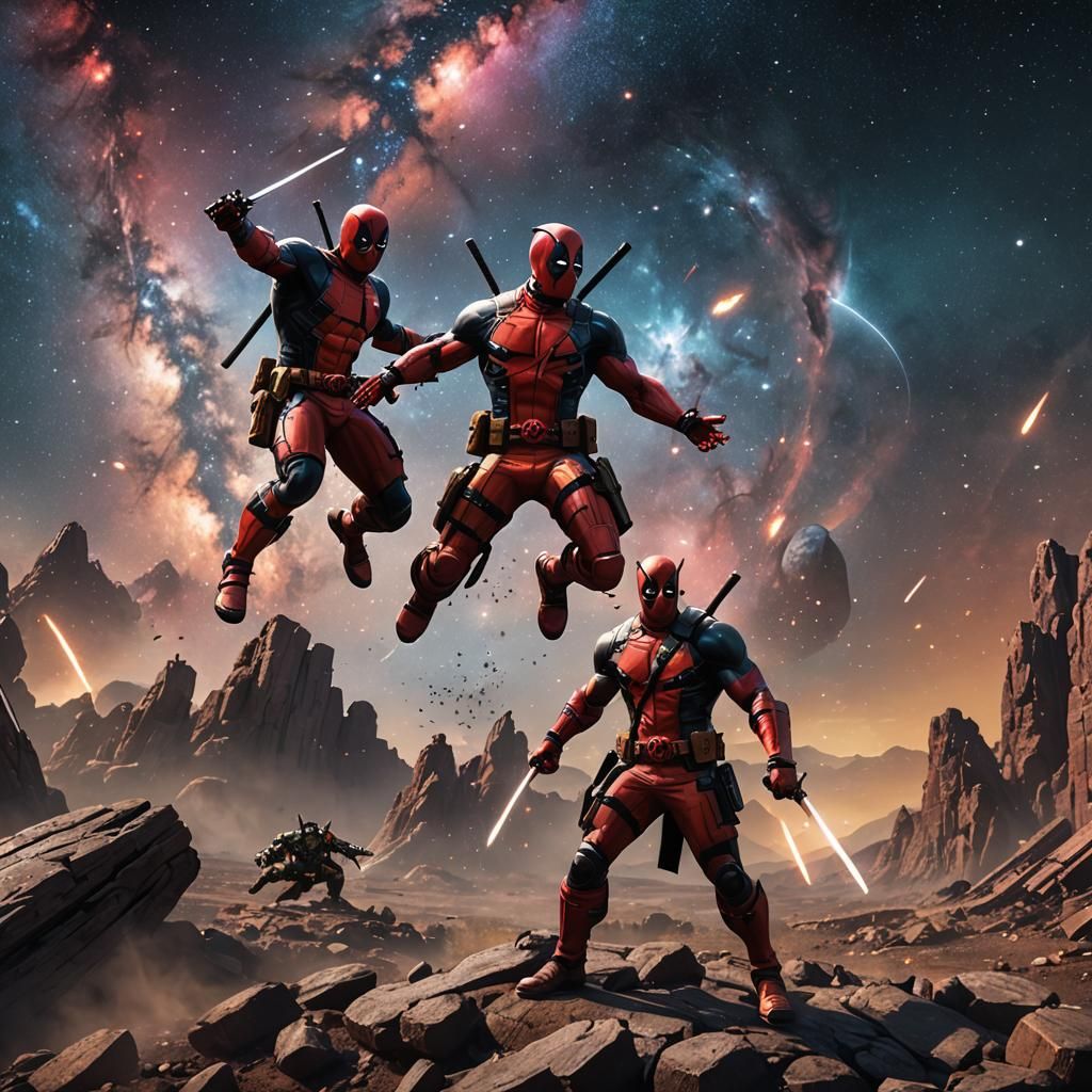 Deadpool Wolverine near another galaxy