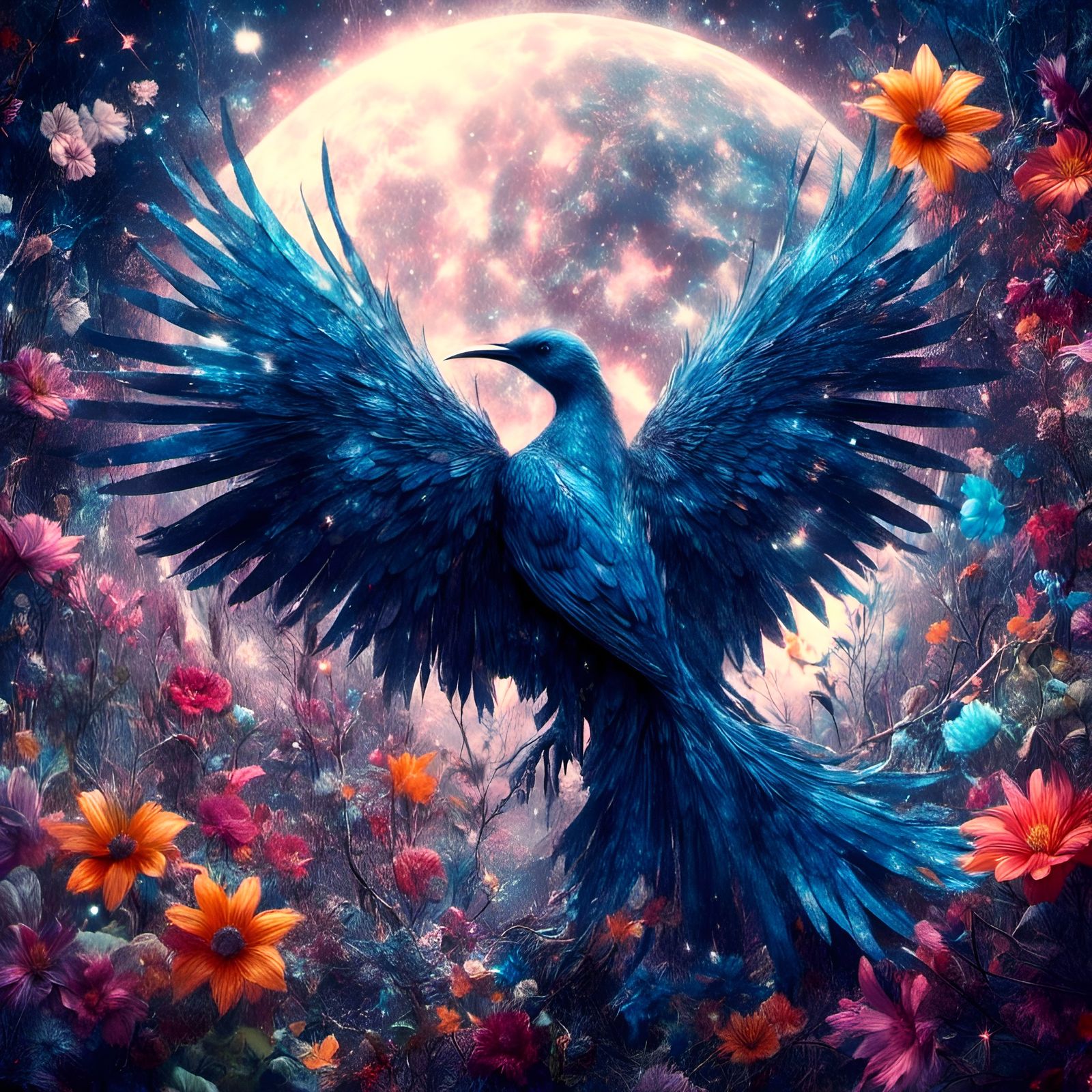 Blue Crystal Fairy-Bird in Rainbow Garden