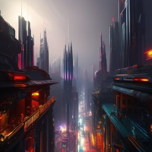 Sci-fi city at night - AI Generated Artwork - NightCafe Creator