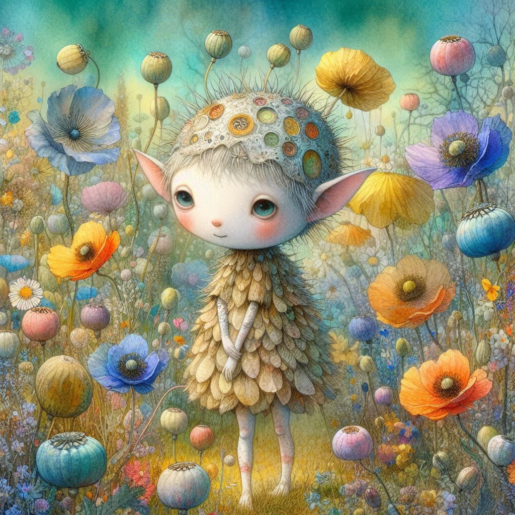 A cute elf in a magical garden