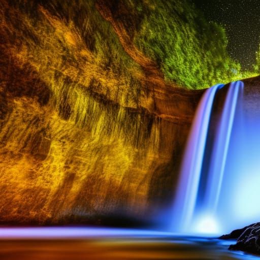 glowing waterfall with starry background, high resolution, 4...
