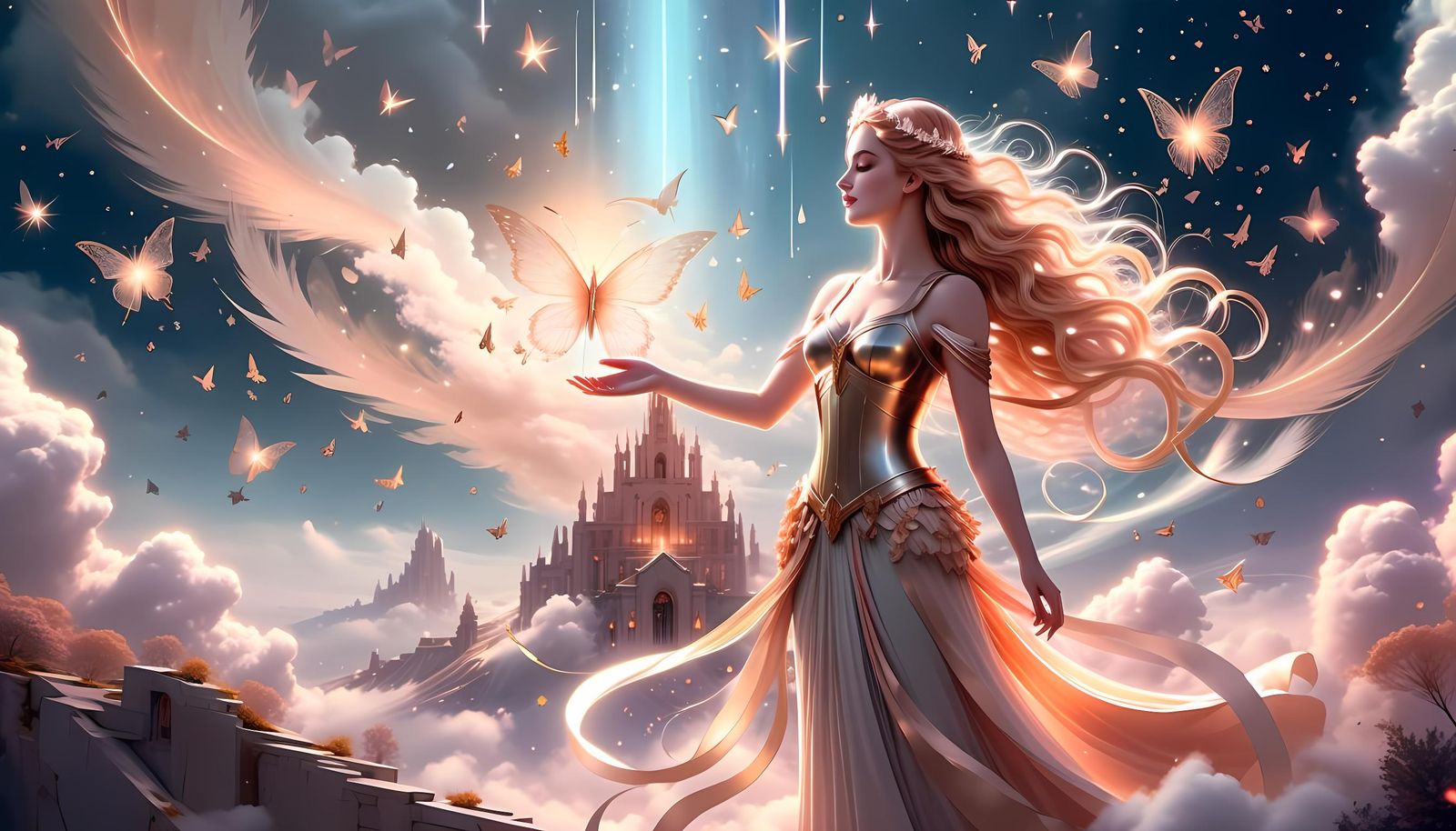 Goddess Channels Magic in Ethereal Landscape