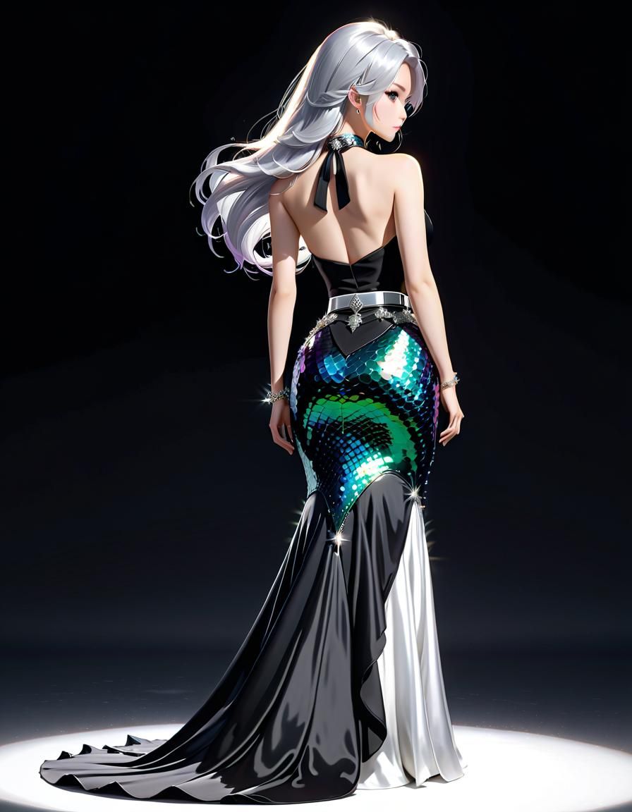 Silver (Mermaid Dress with Halter Style Gem Encrusted Black ...