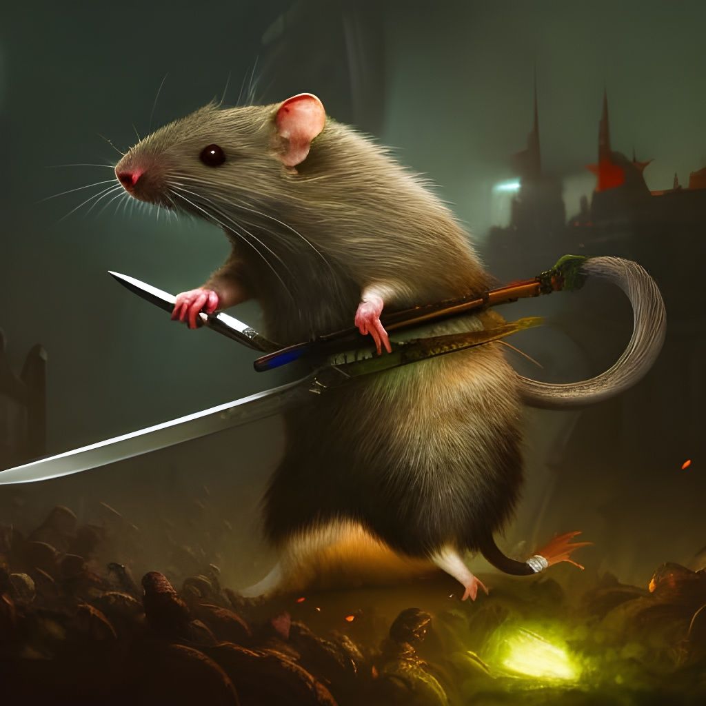 rat holding a sword, hyperdetailed, realistic, rgb, colorful, lush ...