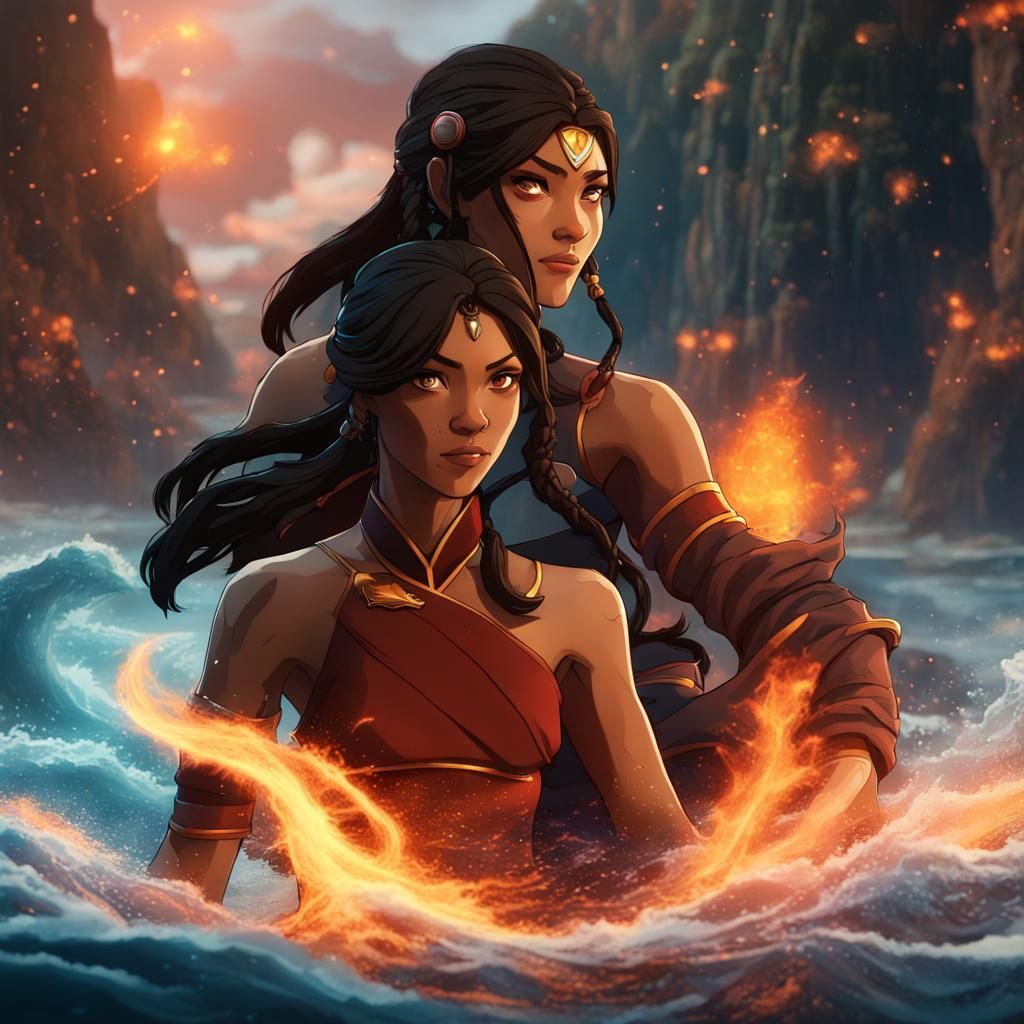 Avatar Korra of the Southern Water Tribe with her lover, Asa...