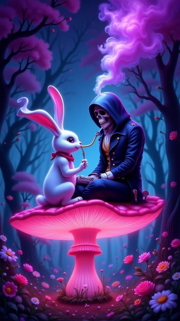 Alice in Wonderland Characters in Neon Mushroom Scene