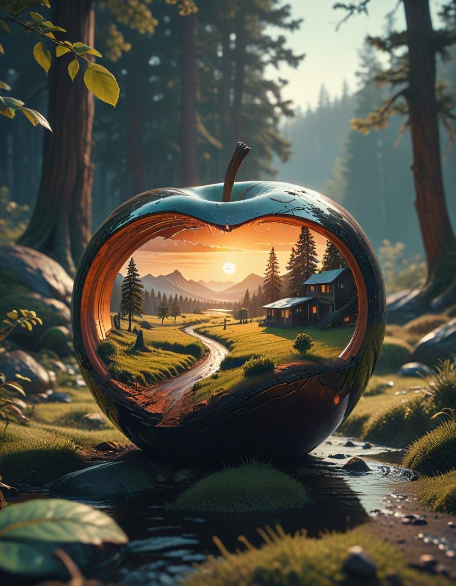 Vibrant World Inside a Hollow Apple: A Cinematic Masterpiece