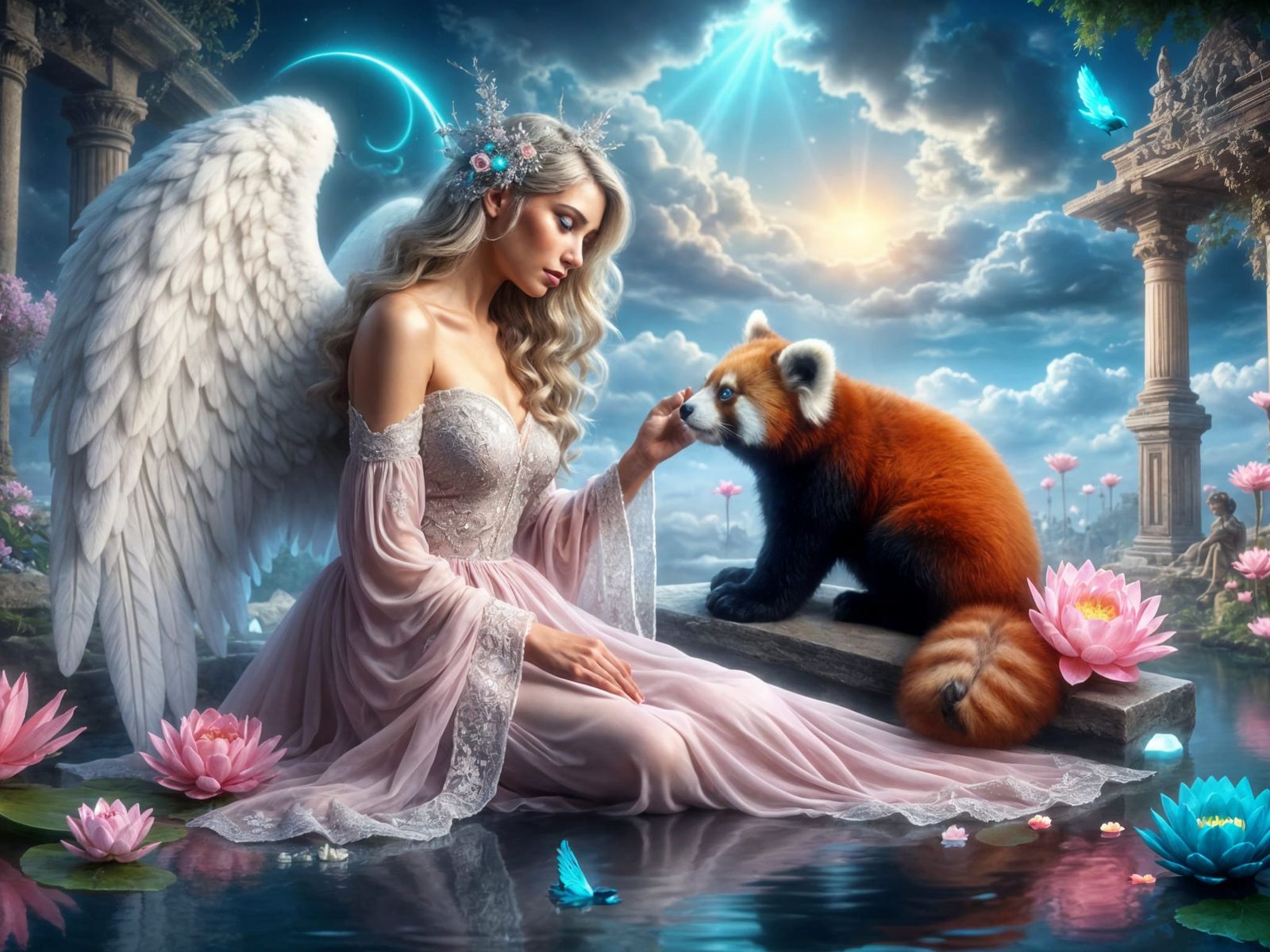 <lora:FiosCelestialBonds:1.0> Kyomi and her Red Panda Mei