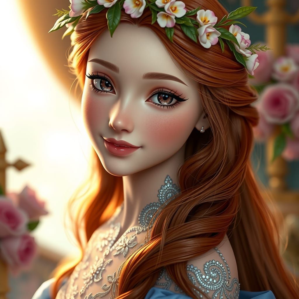 Teen Girl in Blue Gown, Photorealistic 3D Anime Art