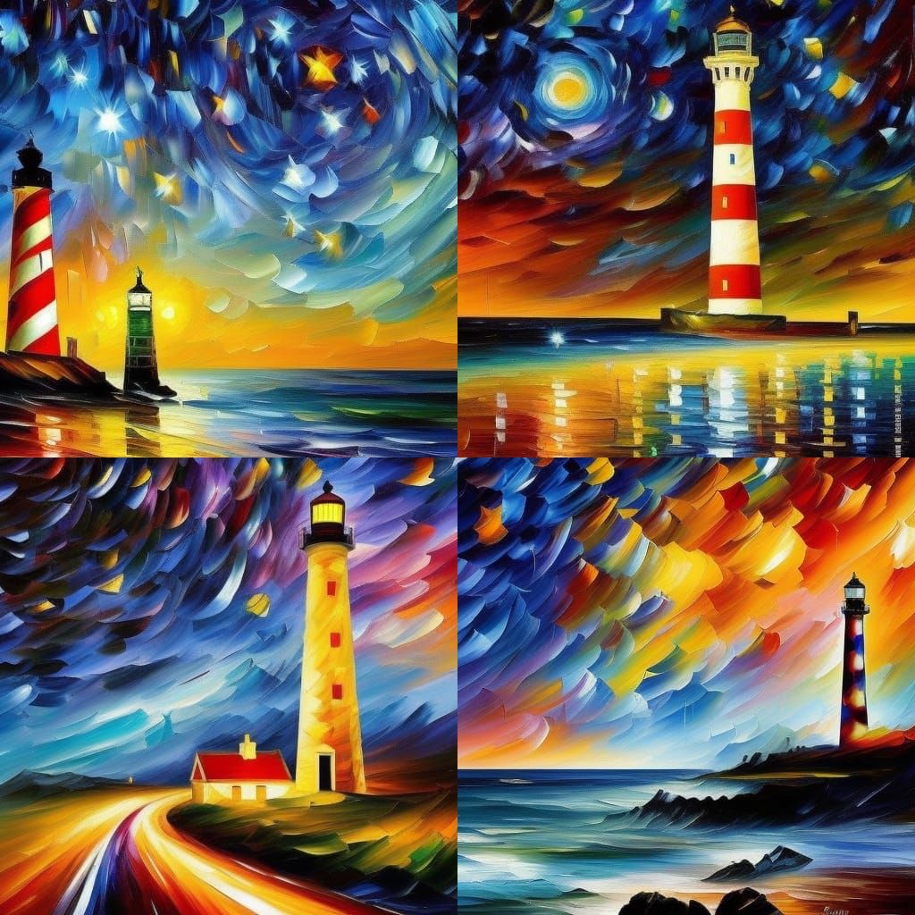 Long exposure star trail, light house by Leonid Afremov, Van...