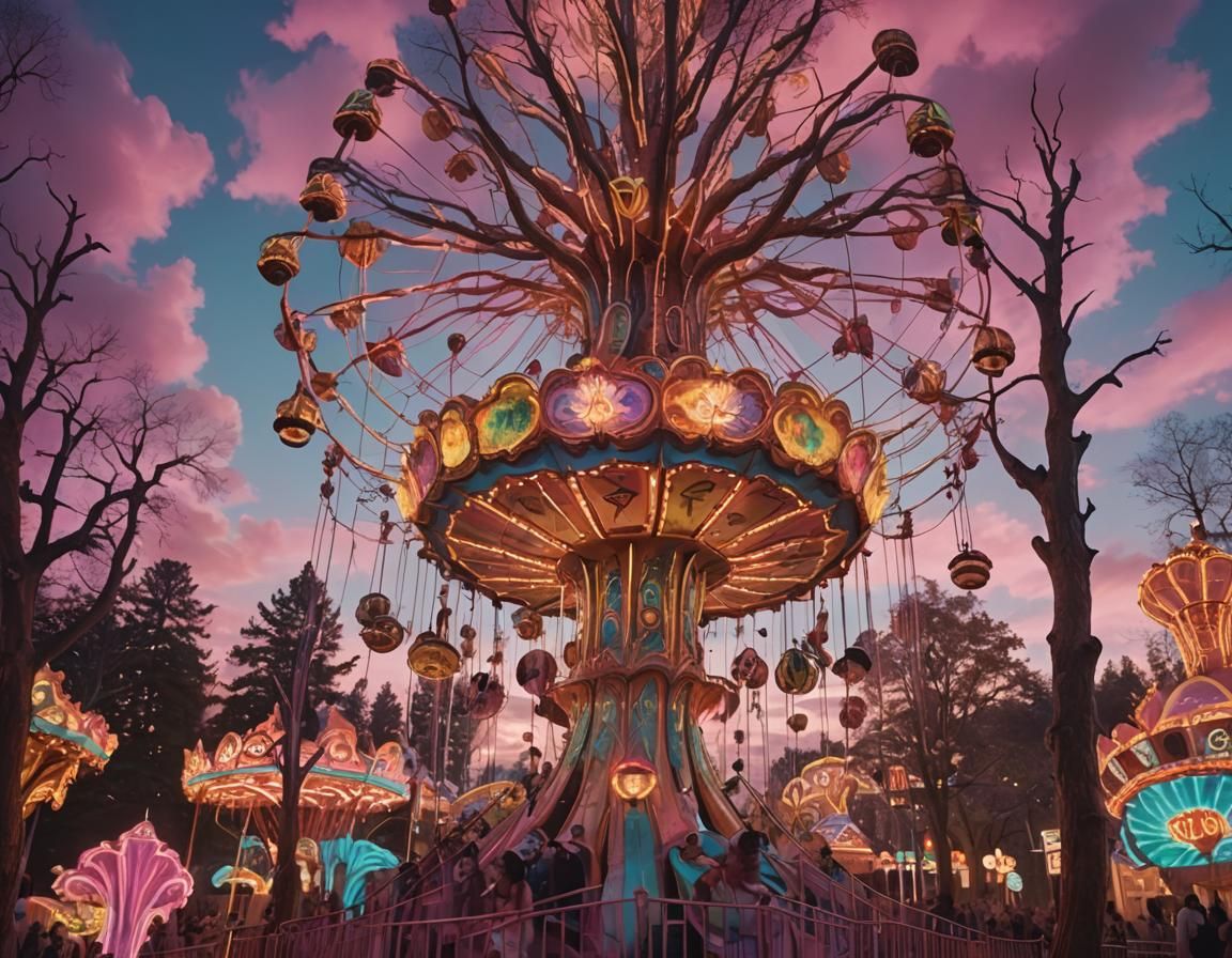Fantastical Carnival in Iridescent Forest: Surreal Dreamscap...
