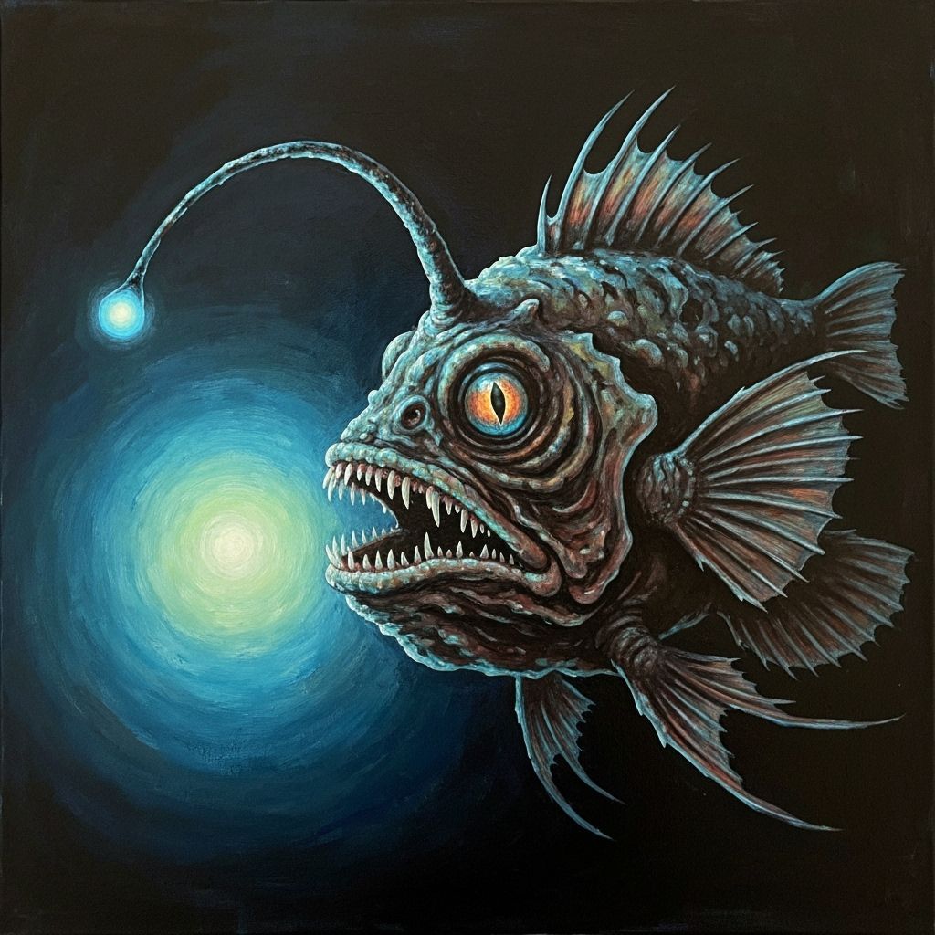 Eerie Anglerfish in Acrylic Style