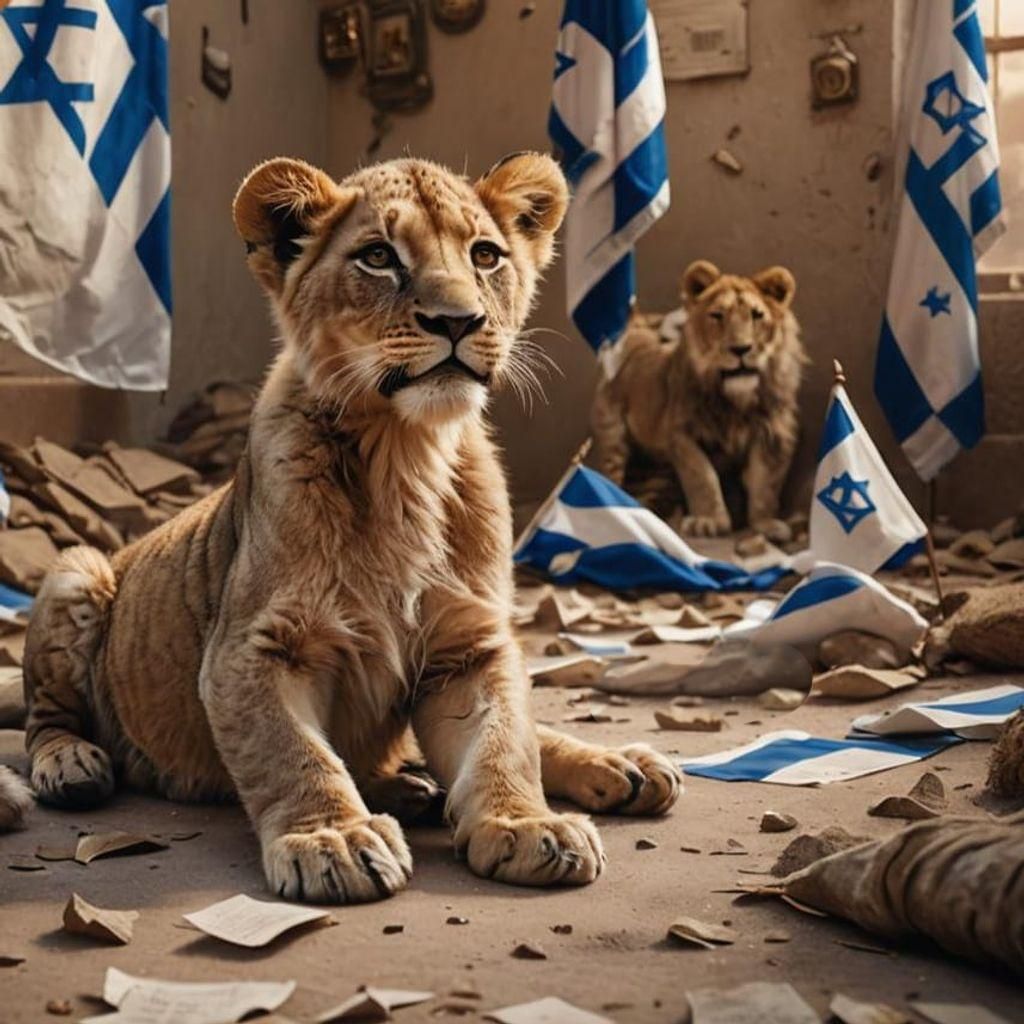 Fearless Lion Cub with Israeli Flags Art