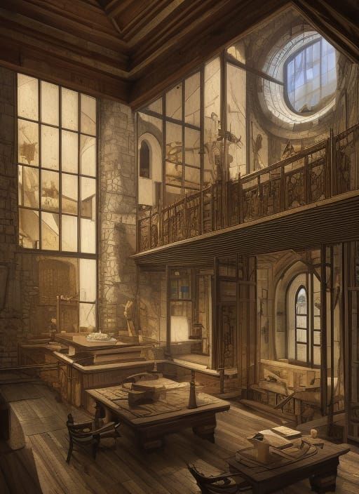 Middle Ages; Castle Clockwork of Manual Laborers, Medival Te...