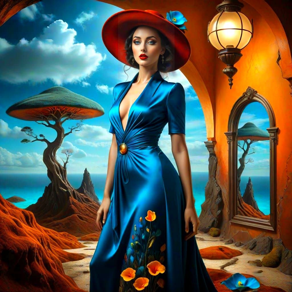 Stunning Photorealistic Lady in Vibrant Surreal Landscape