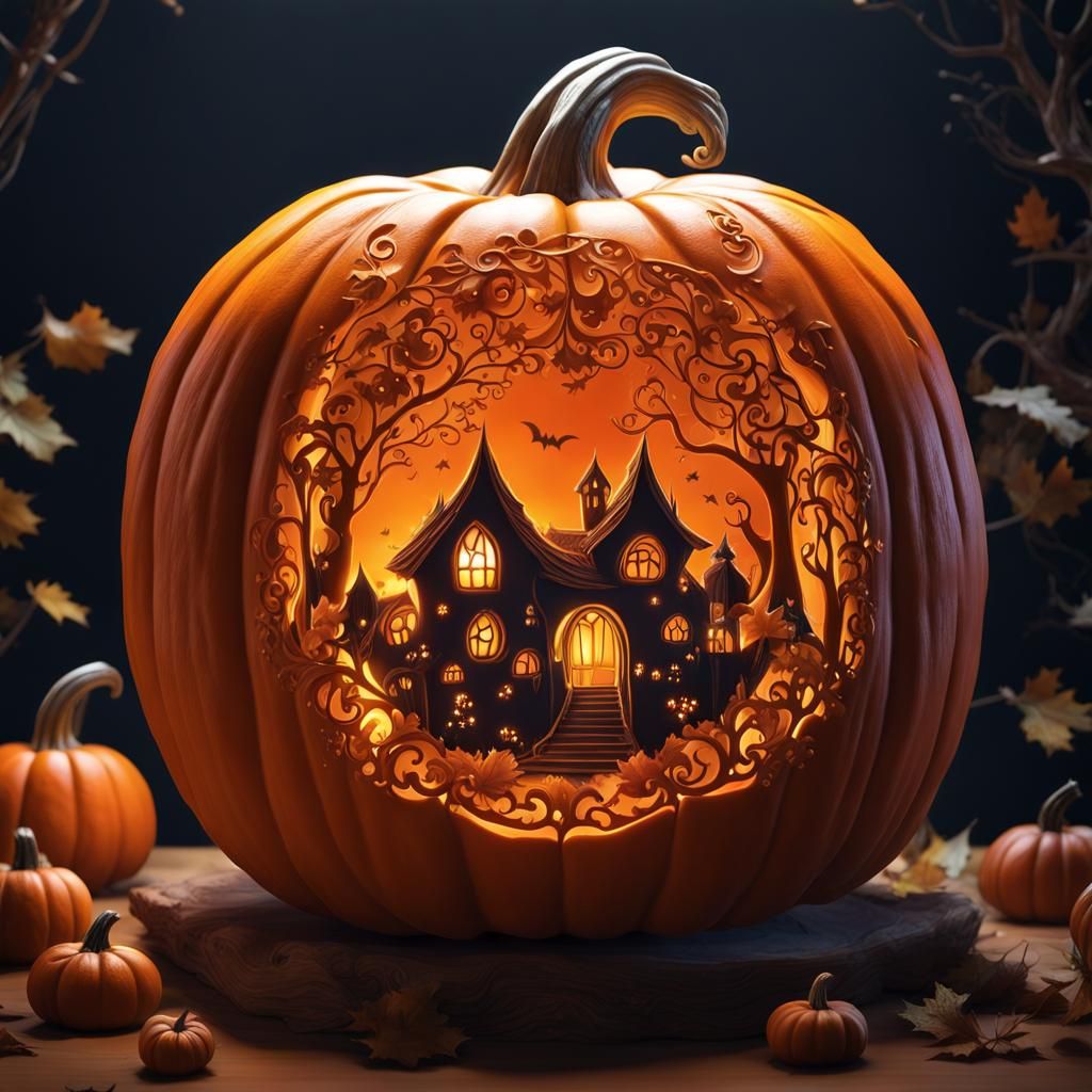 Witch House inside Pumpkin  by @shadow303