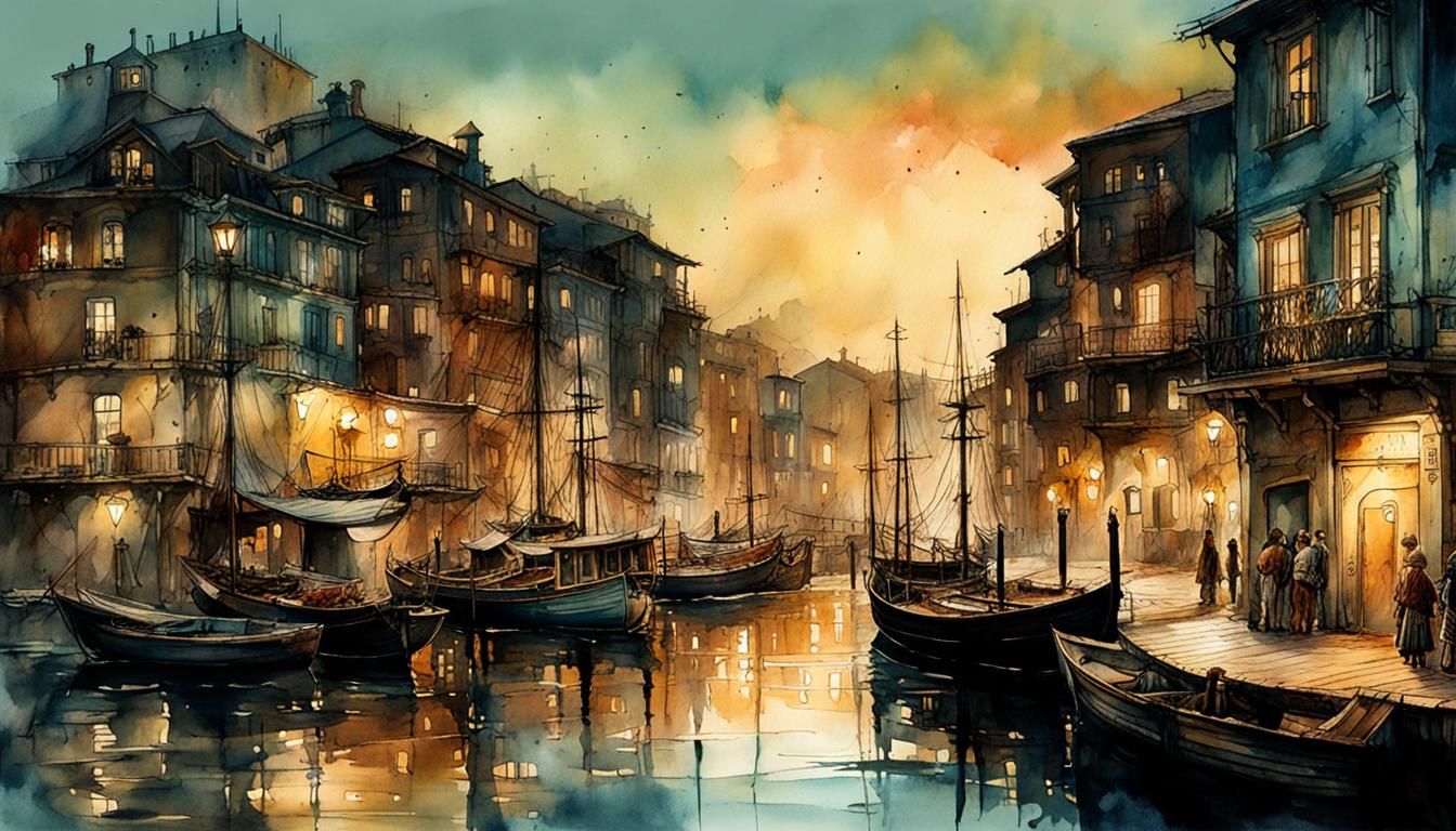 Night of a seaside town  by @Strangery