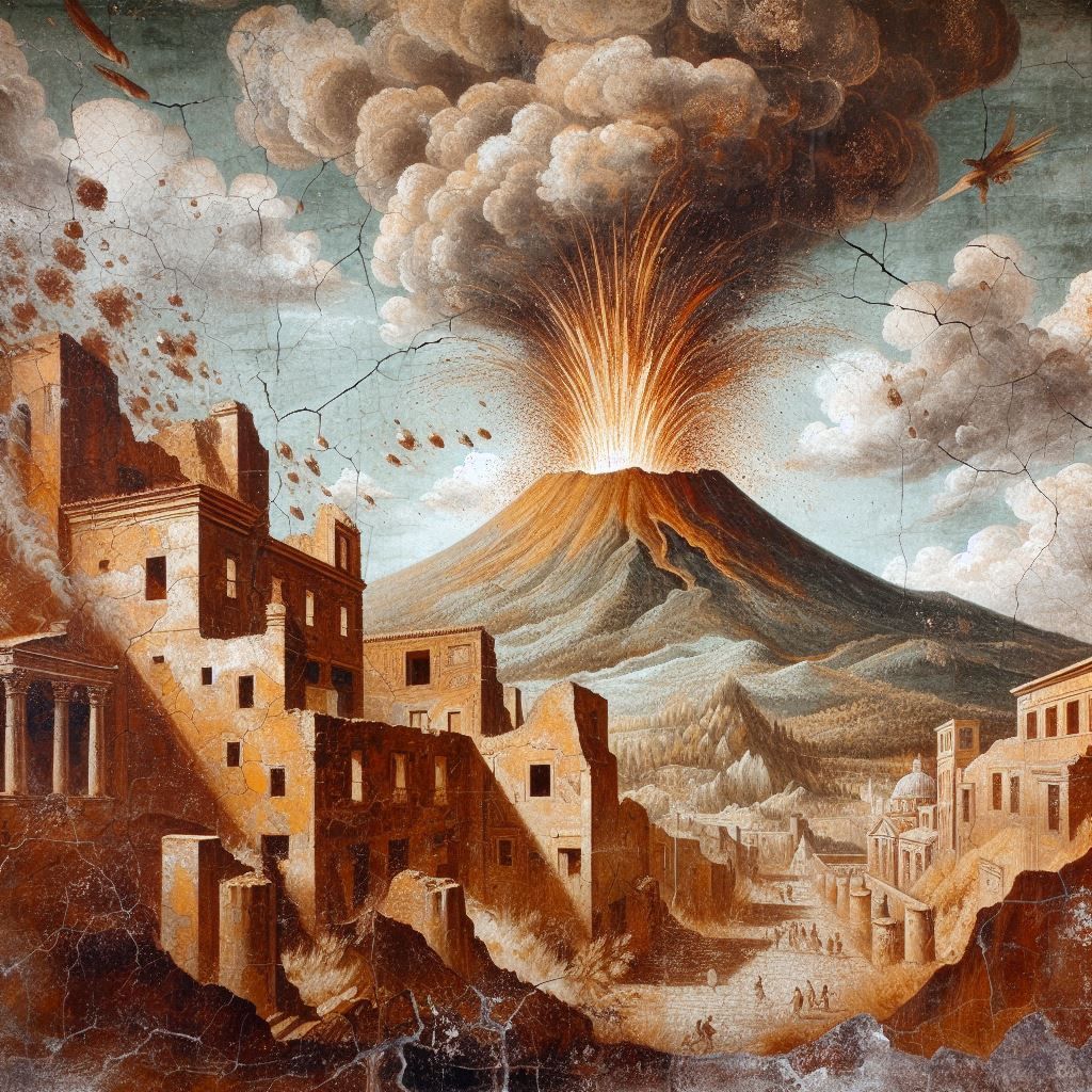 Ancient Pompeiian Fresco of Vesuvius' Eruption