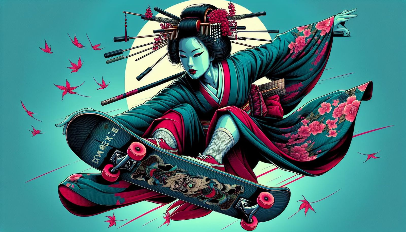 Geisha skateboarding
