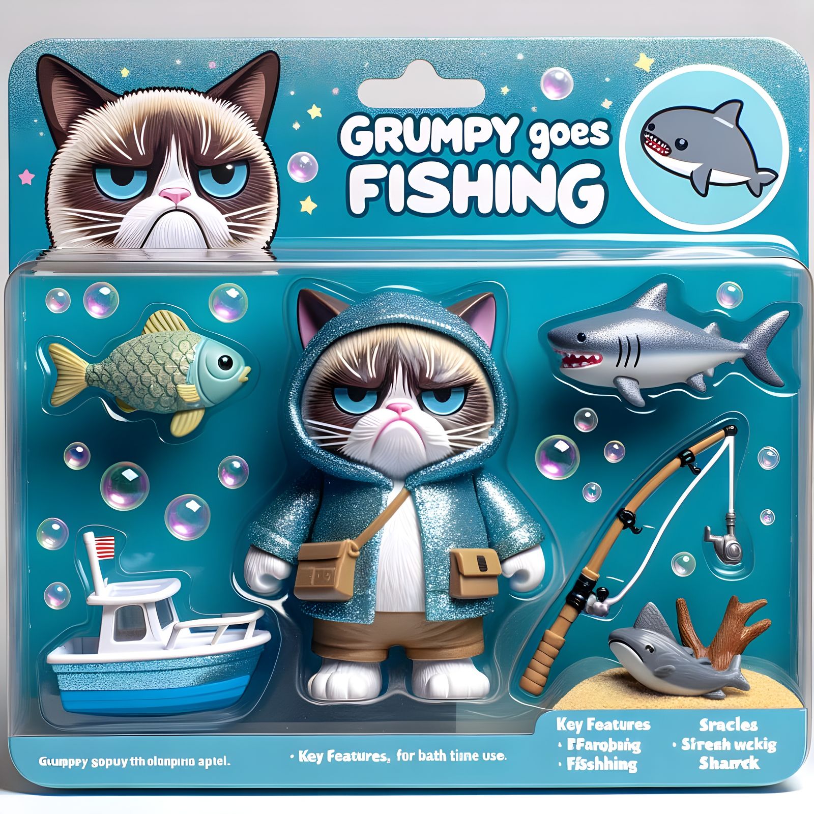 Grumpy cat goes fishin bath time toys  by @Tiny Pearl Cat