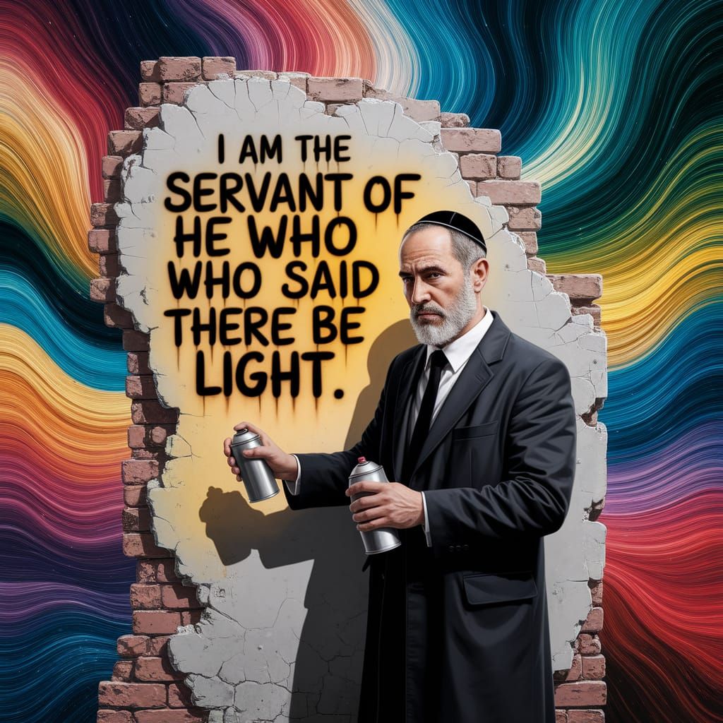 Mature Jewish Man Stands Resolutely Before a Crumbling City ...